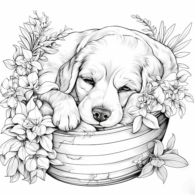 Premium ai image unwind with a charming adult coloring page showcasing dog