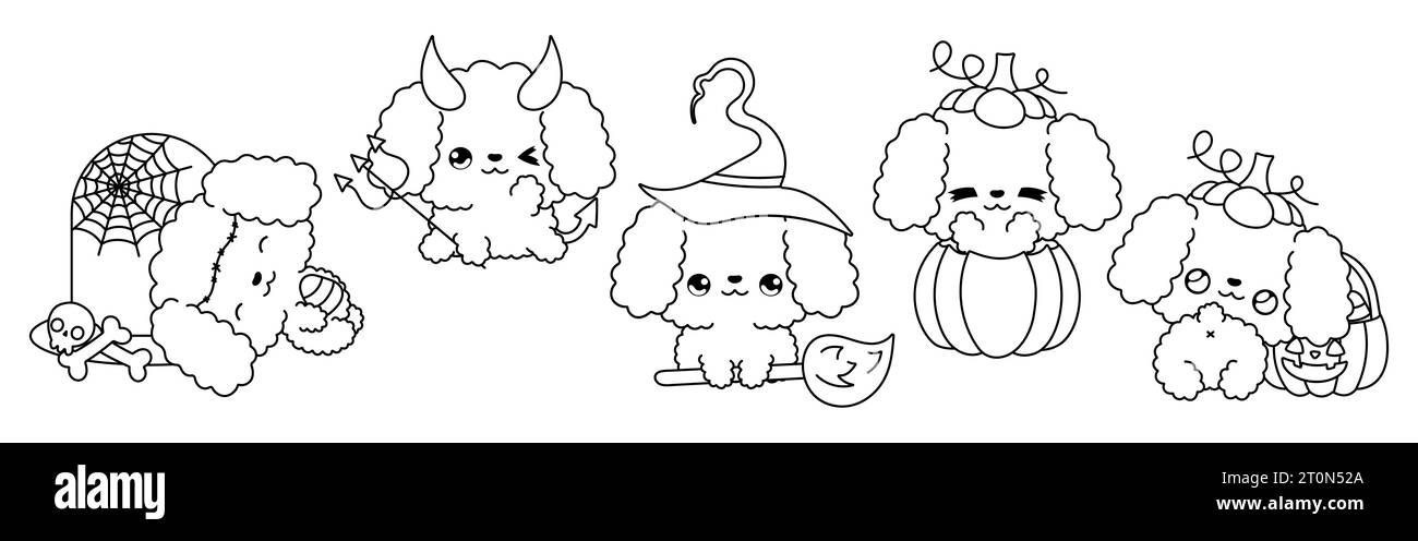 Collection of vector halloween poodle dog outline set of isolated halloween puppy coloring page stock vector image art