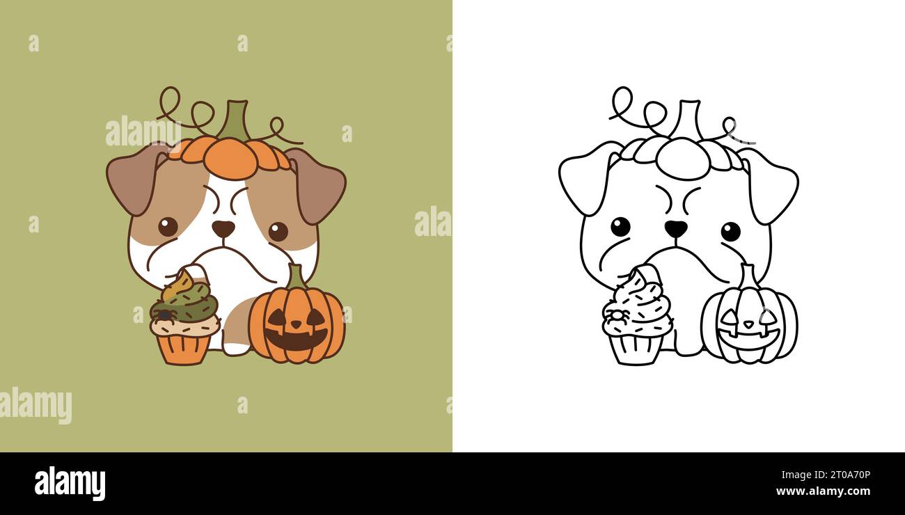 Cartoon halloween bulldog dog clipart for coloring page and illustration happy art halloween puppy stock vector image art
