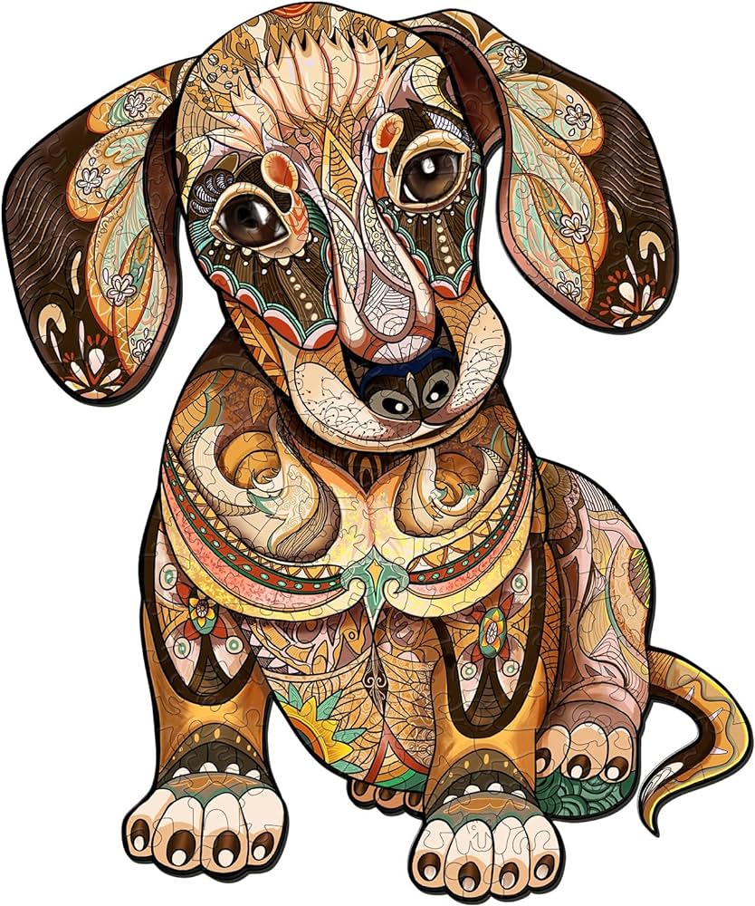 Wooden puzzles for adults dachshund dog wooden puzzle with wood box wooden jigsaw puzzles with unique colors and animal puzzle shapes puzzle games in