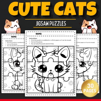 Printable cute cats jigsaw coloring puzzles
