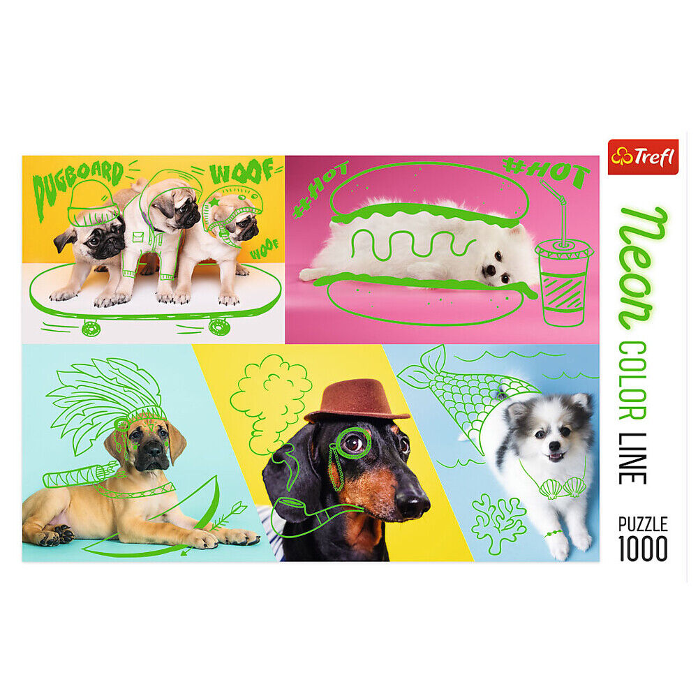 Neon colour line dogs jigsaw puzzles pieces