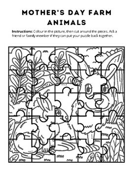 Mothers day farm animals coloring puzzles jigsaw puzzles coloring sheets