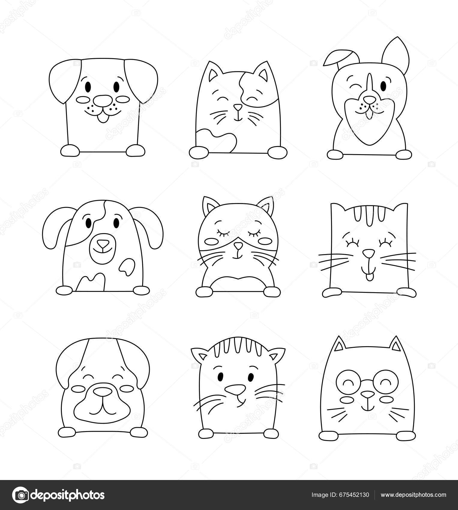 Cute cat dog pets coloring page funny puppy kitten domestic stock vector by palau