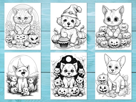 Halloween cute puppy coloring book printable coloring pages for kids and adults halloween kitten coloring page instant download