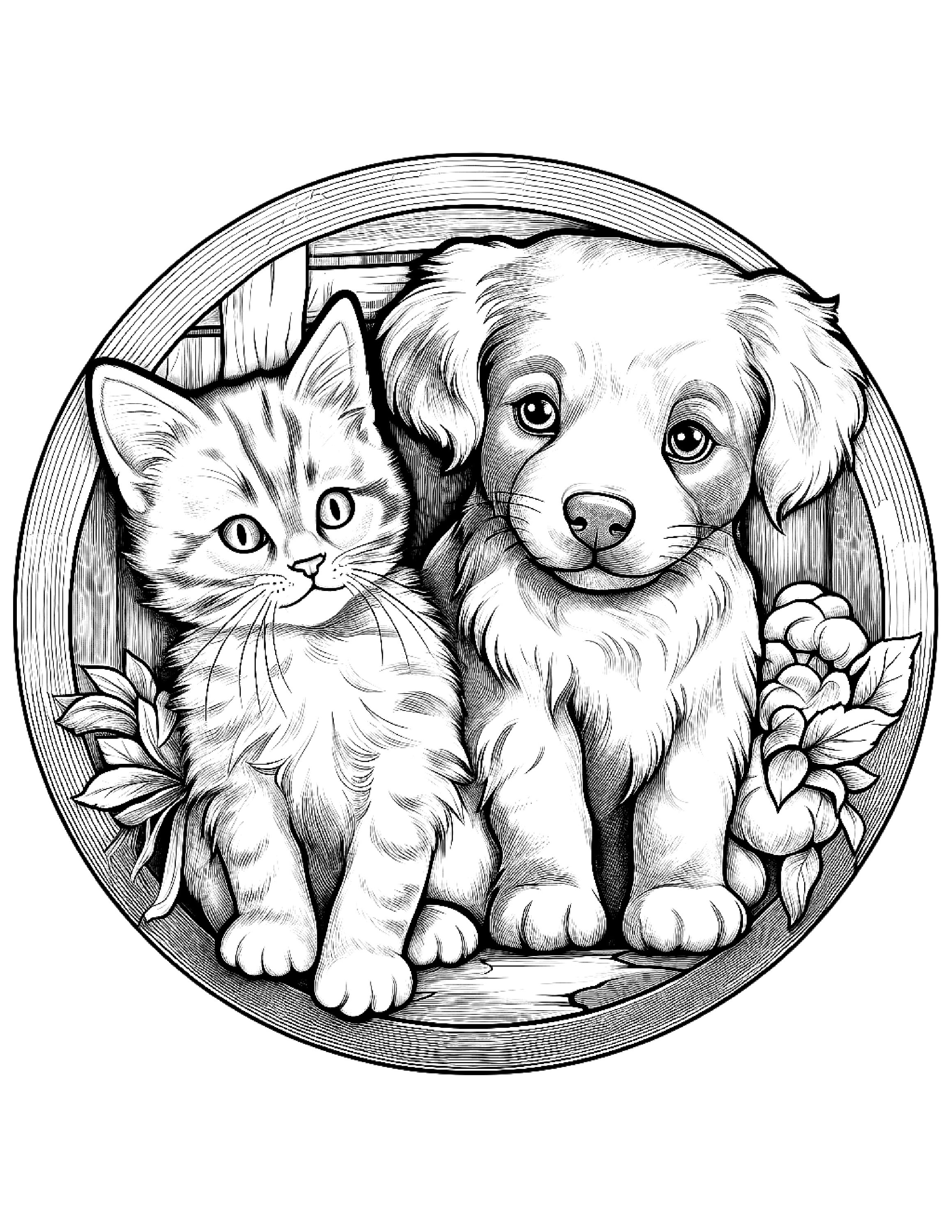 Five cute kitten and puppy coloring sheets for instant download