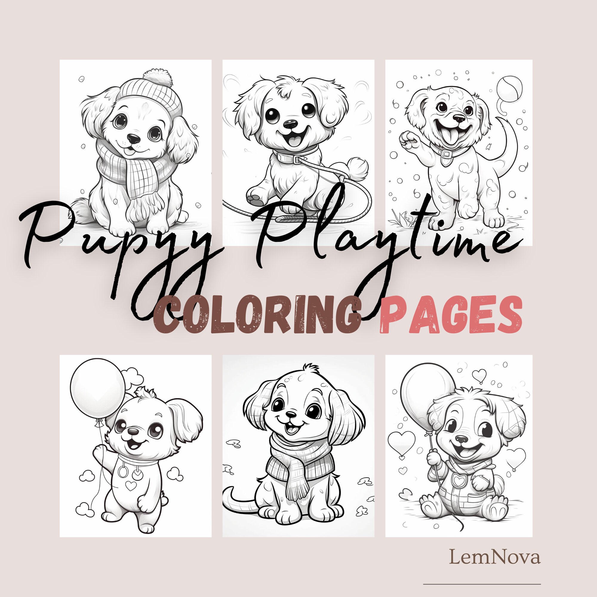 Puppy playtime coloring pages for kidscutecuddlydogspdfbirthday partywagging tailscanineadorable pupspawsome puppiesdogenthusiasts