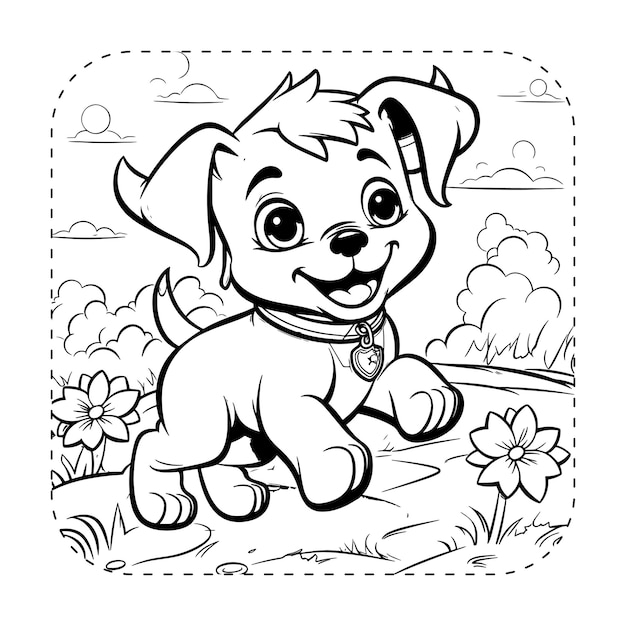 Premium vector adorable puppy playtime coloring book illustration