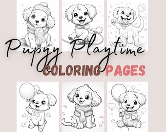 Puppy playtime coloring pages for kidscutecuddlydogspdfbirthday partywagging tailscanineadorable pupspawsome puppiesdogenthusiasts