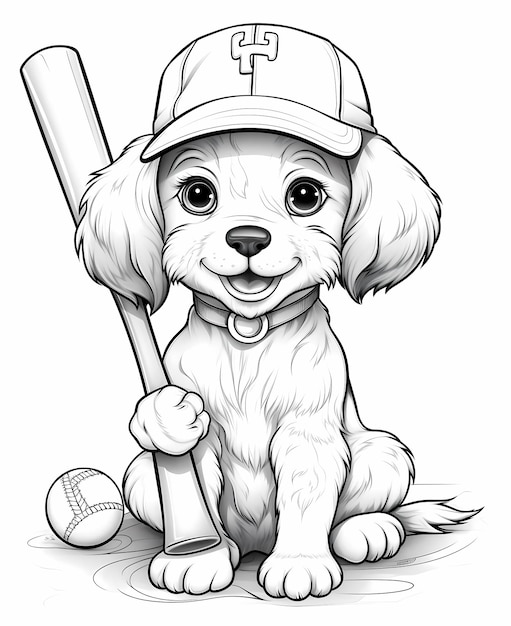 Premium ai image puppy playtime coloring page with a baseballloving pup