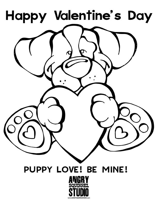 Free coloring page puppy love be mine happy valentines day httpwwwangrysquirrelstuâ valentine coloring pages valentines day coloring valentine coloring