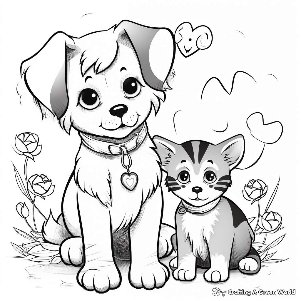 Puppy and kitten coloring pages