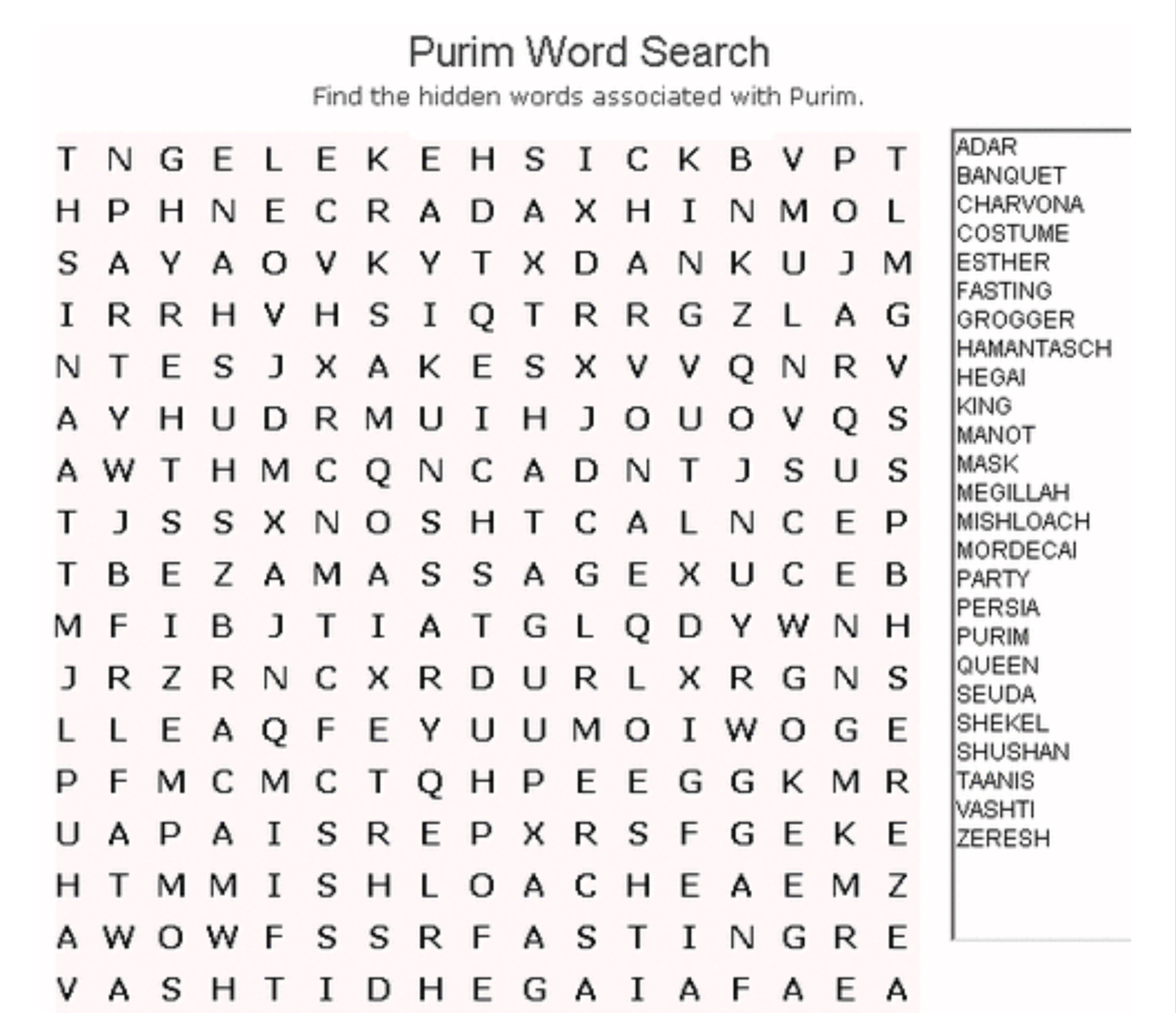Purim word search northern news