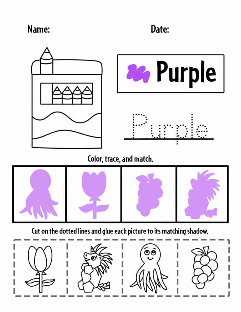 Purple color activities and worksheets for preschool â the hollydog blog