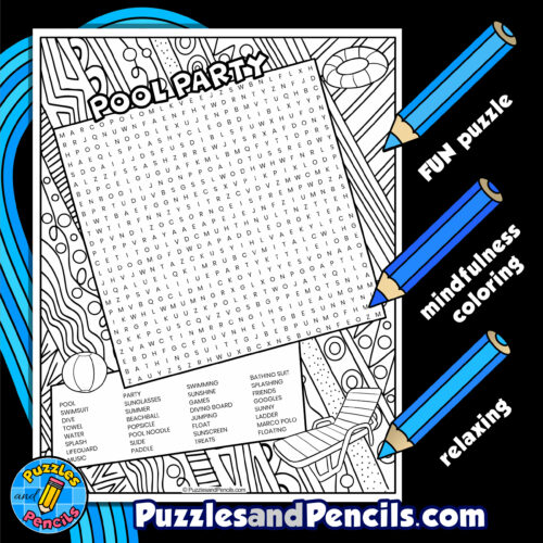 Pool party word search puzzle with coloring summer wordsearch made by teachers