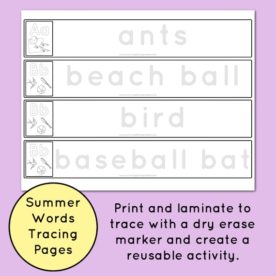 Summer themed abc coloring pages and tracing words