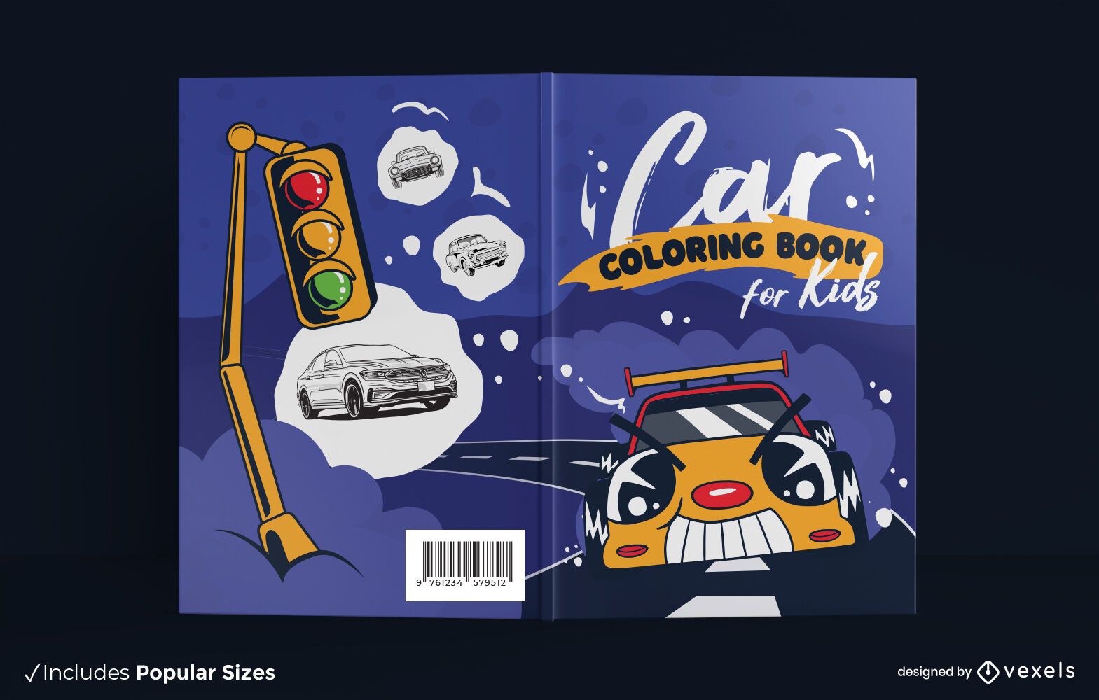 Car coloring book cover design vector download