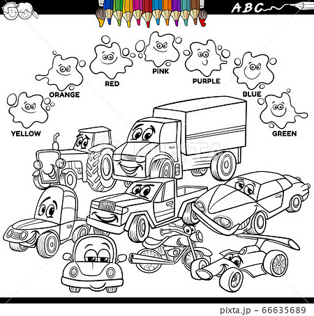 Basic colors color book with cars characters