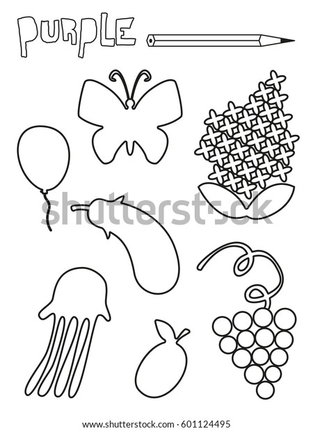 Coloring page purple things set single stock vector royalty free
