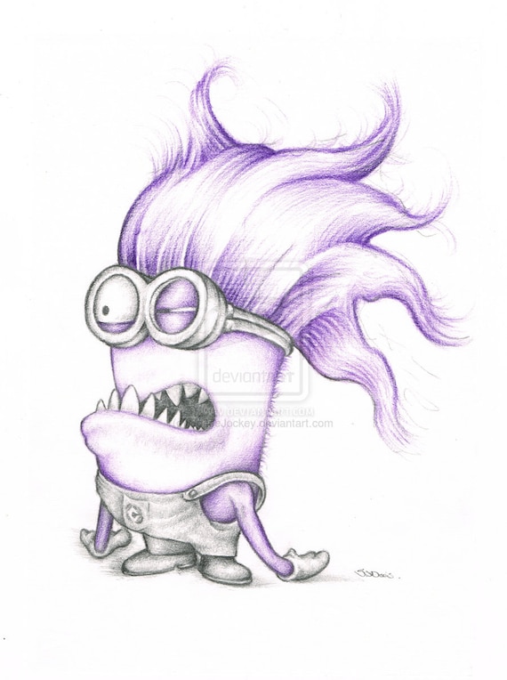 Purple minion minnion despicable me art colour pencil drawing signed a print instant download