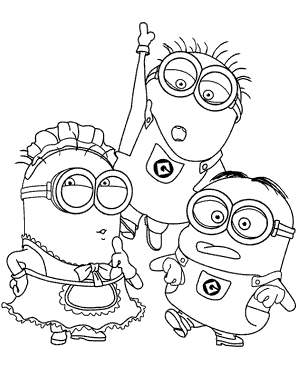 Three minions coloring page