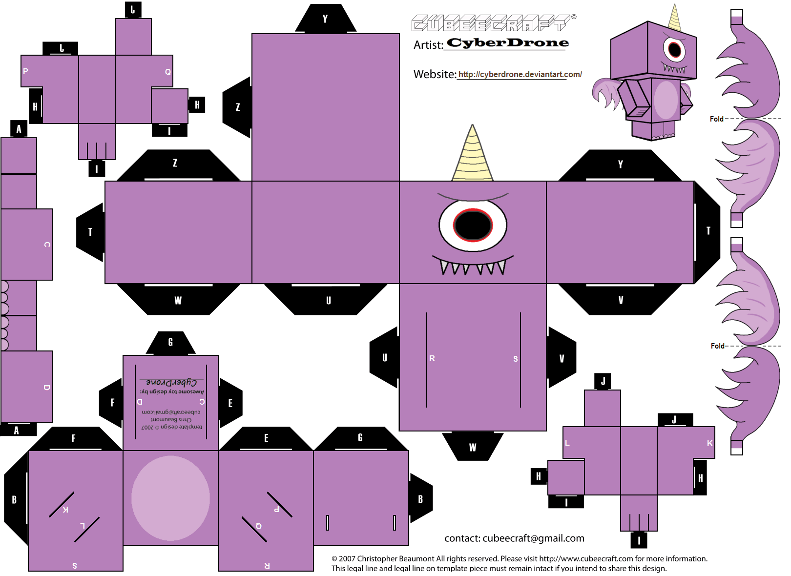 Purple people eater paper toy free printable papercraft templates