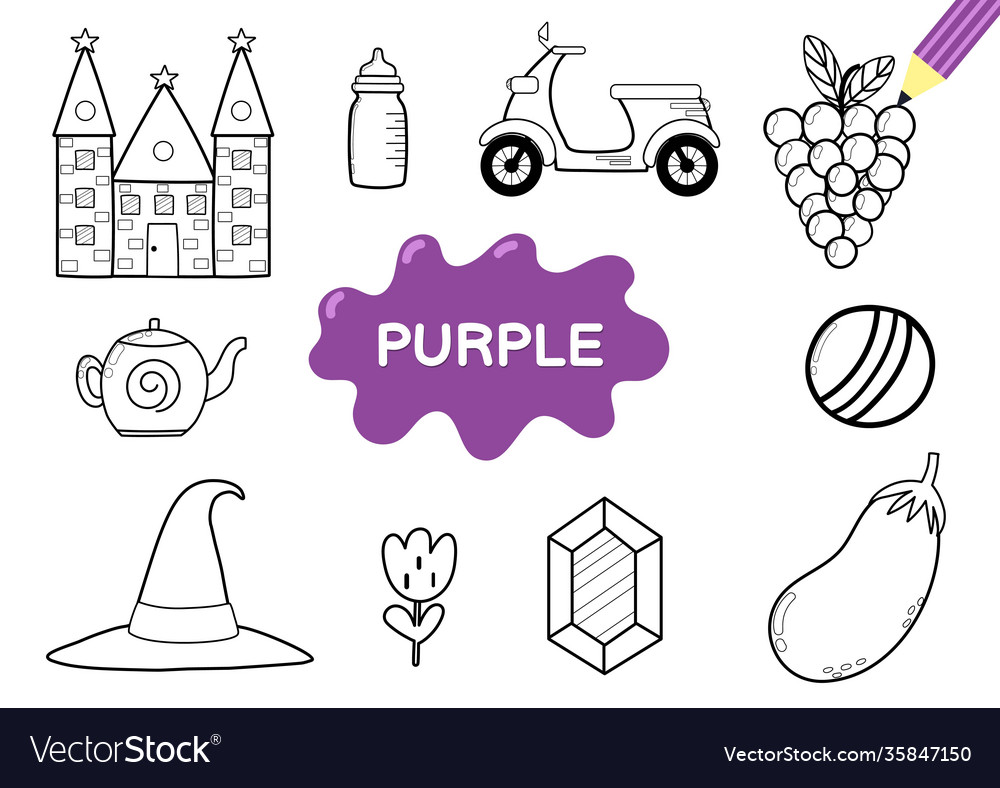 Color elements in purple coloring page royalty free vector