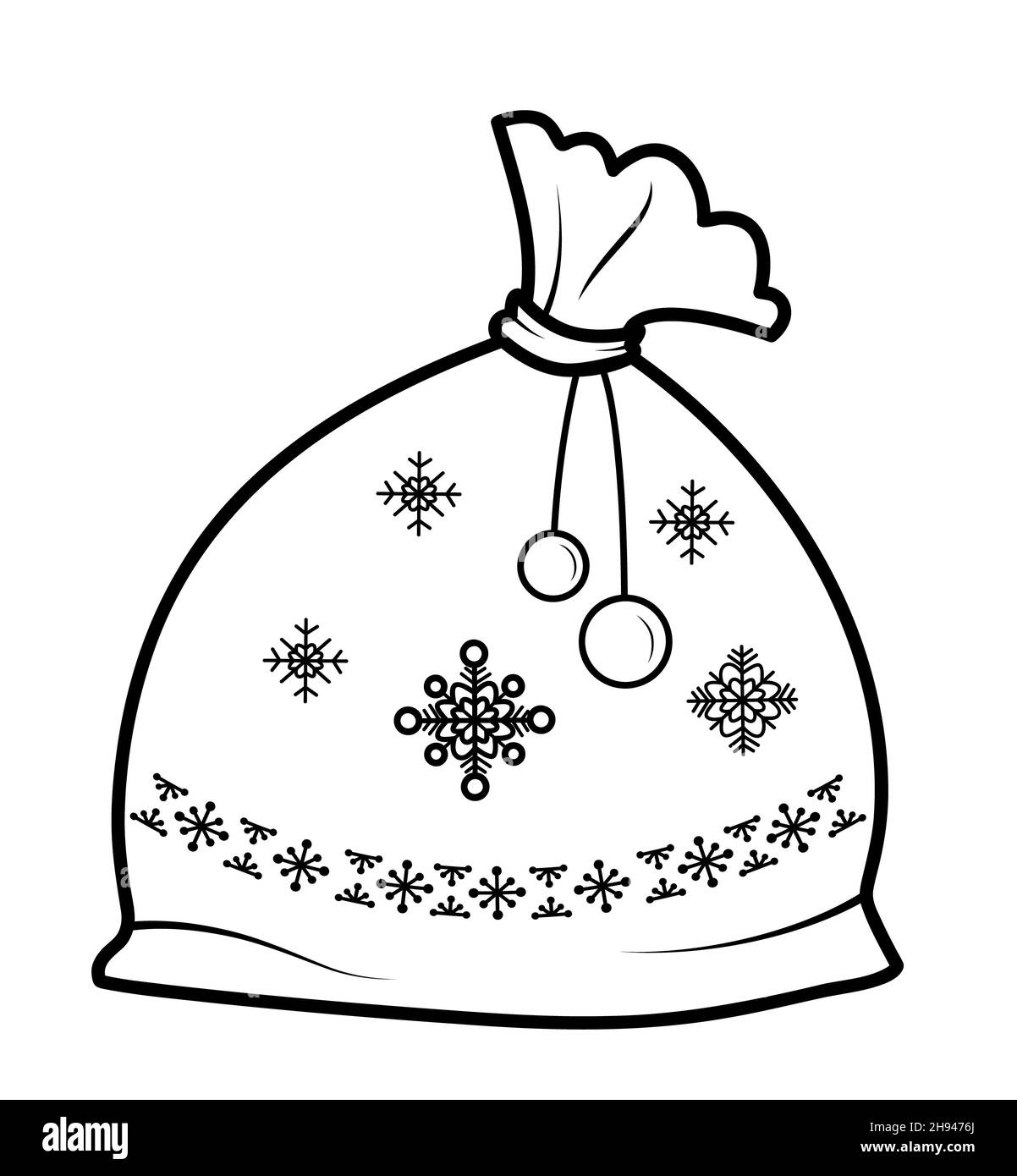 Christmas coloring book or page for kids christmas bag with gifts black and white illustration stock photo