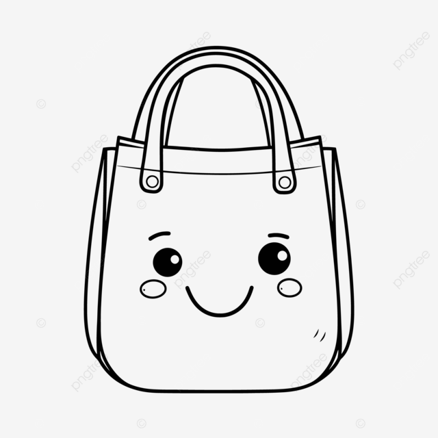 Cute shopping bag cartoon black and white coloring pages outline sketch drawing vector car drawing cartoon drawing wing drawing png and vector with transparent background for free download
