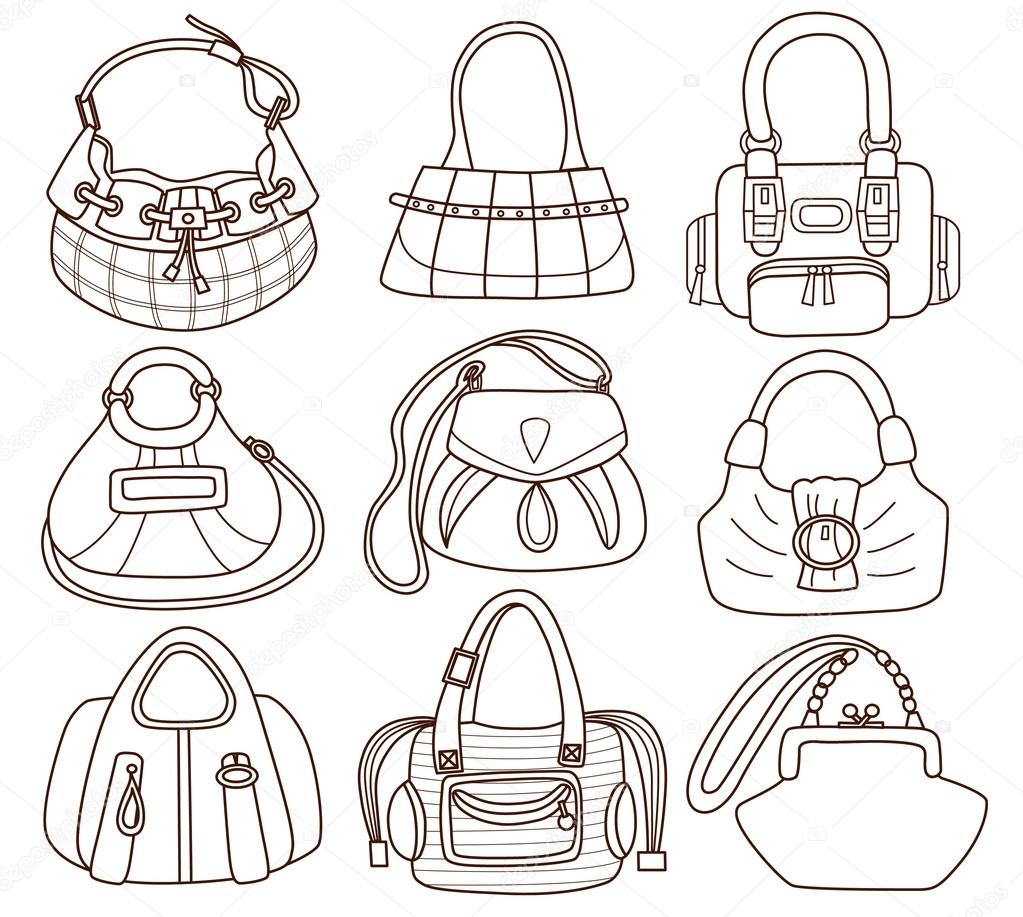 Collection of fashionable womens handbags coloring book stock vector by evaletova