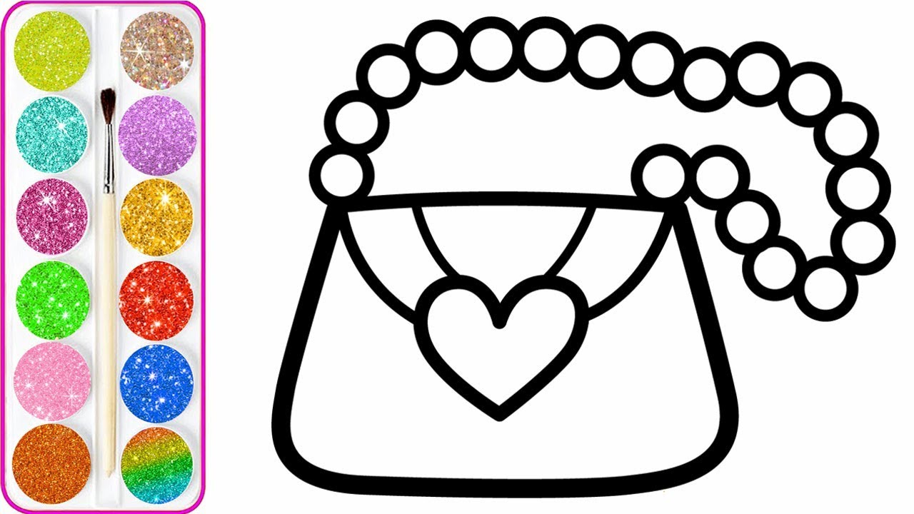 Glitter heart handbag coloring and drawing coloring pages for kids