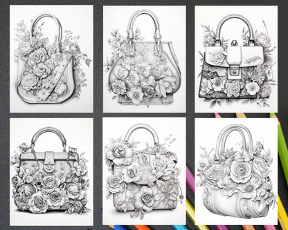 Floral handbags grayscale coloring pages for adults printable pdf â coloring