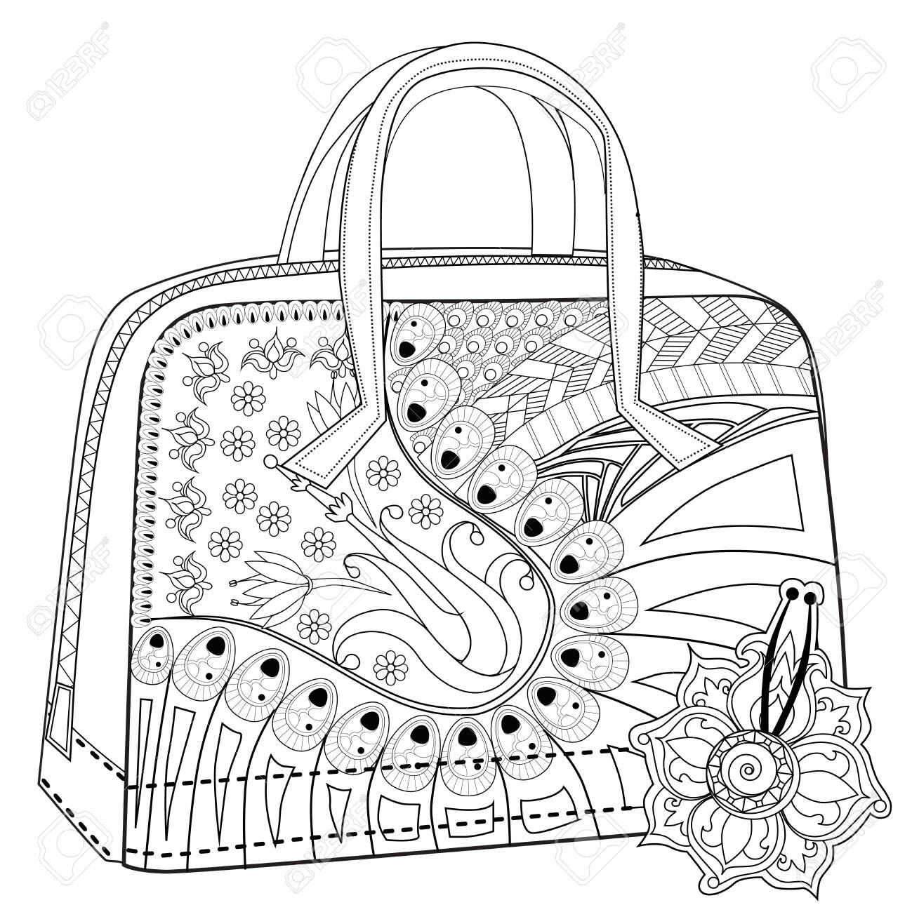 Adult coloring book stress relieving bag with buttons and flowers royalty free svg cliparts vectors and stock illustration image