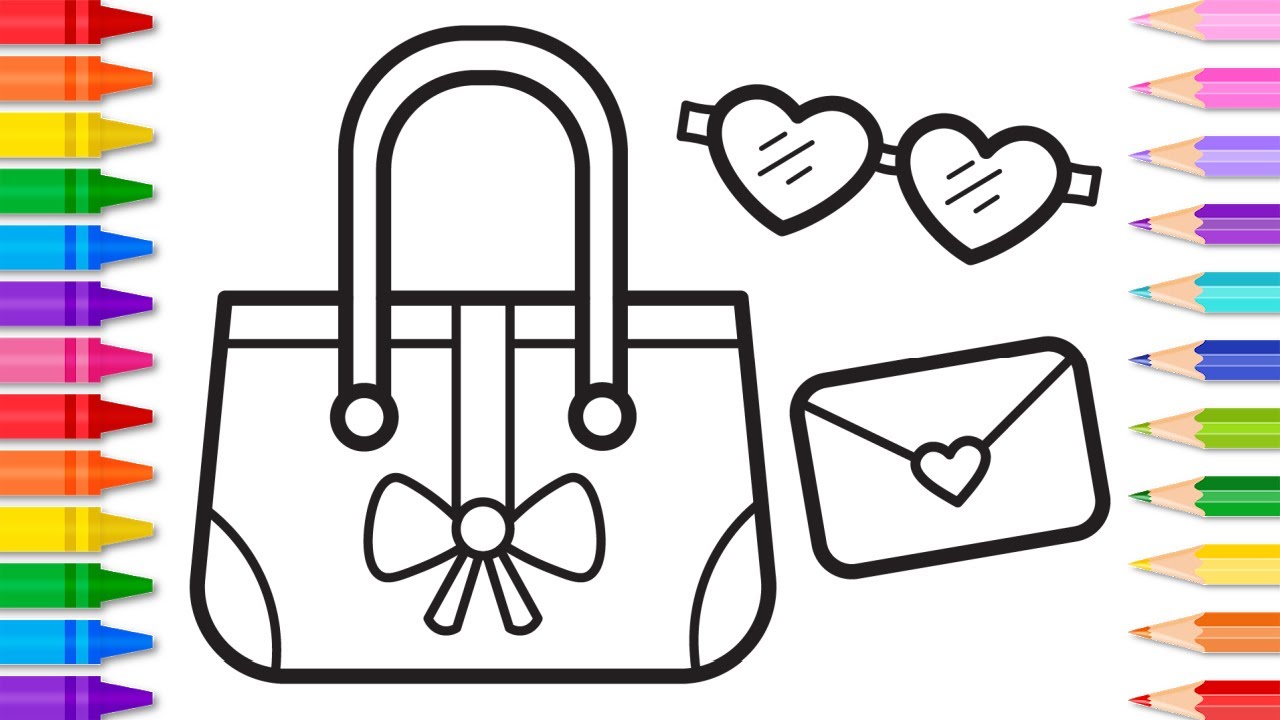 How to draw a cute purse wallet heart sunglasses for kids ðððpurse drawing and coloring pages