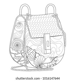 Coloring page adults bag seashells art stock vector royalty free
