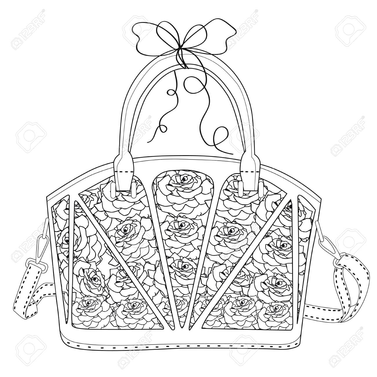 Coloring page for adults bag with roses art therapy line art illustration royalty free svg cliparts vectors and stock illustration image