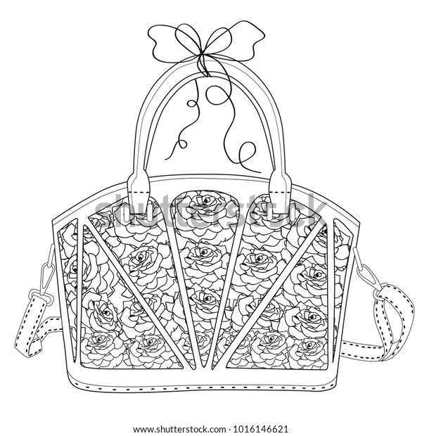 Coloring page adults bag roses art stock illustration