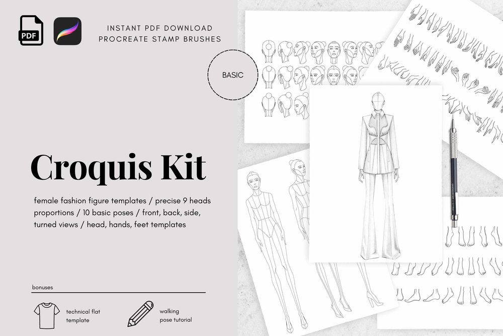 Croquis kit a collection of fashion figure templates for design and illustration heads female â amiko simonetti