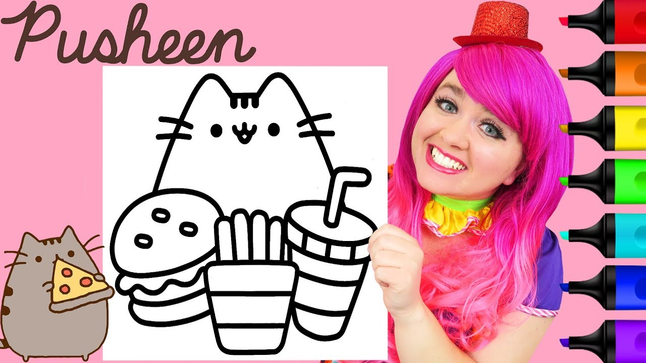 Coloring pusheen cat burger fries coloring page prismacolor paint markers kimmi the clown