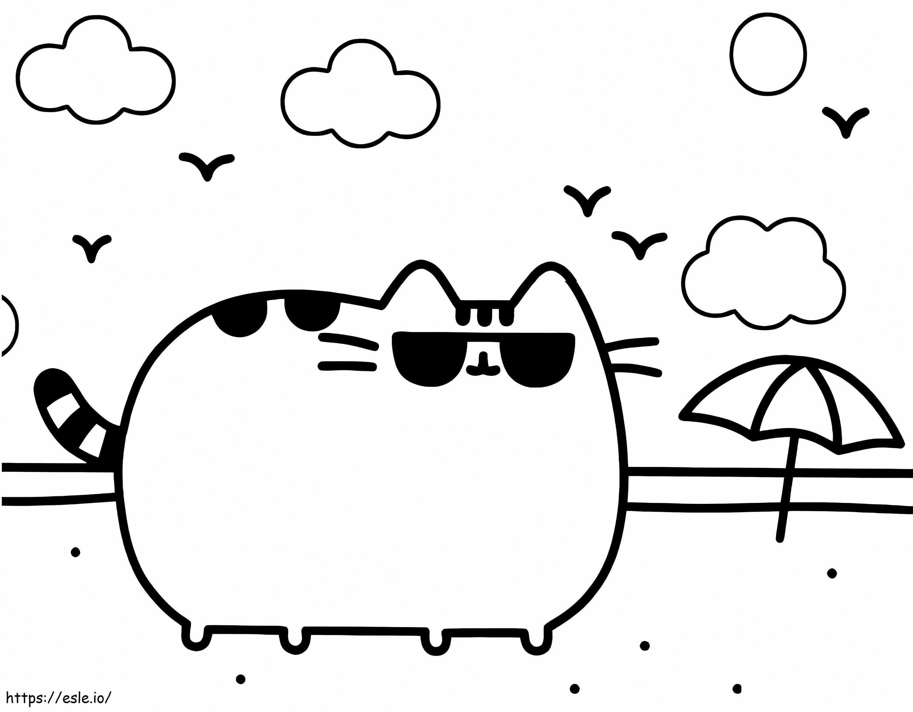 Pusheen sun glass on beacha coloring page
