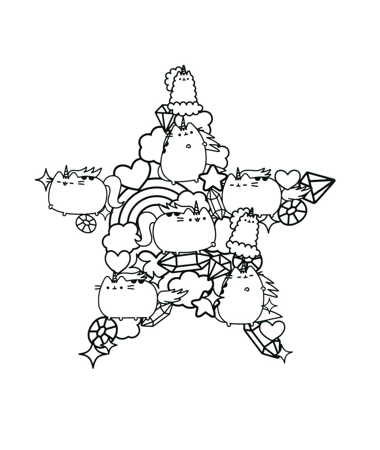 Pusheen star coloring page