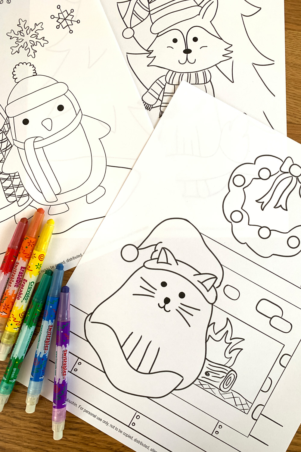 Cozy cute christmas coloring pages cat fox penguin