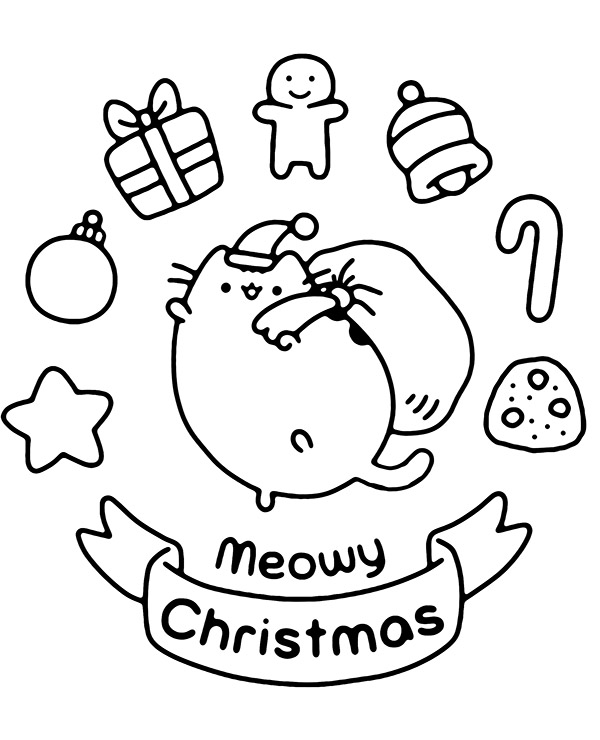 Christmas pusheen coloring page sheet