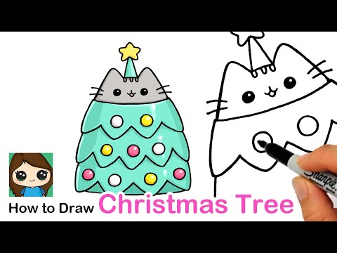 How to draw a pusheen christas tree