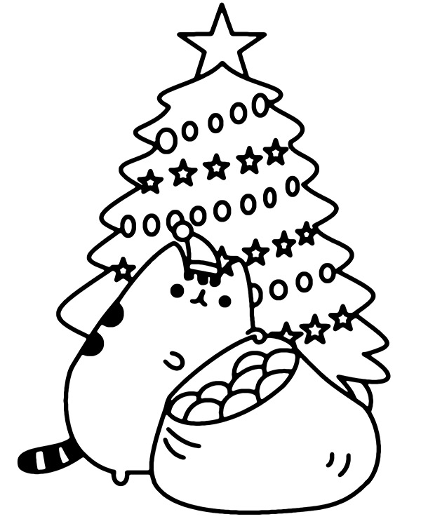 Pusheen coloring page christmas tree