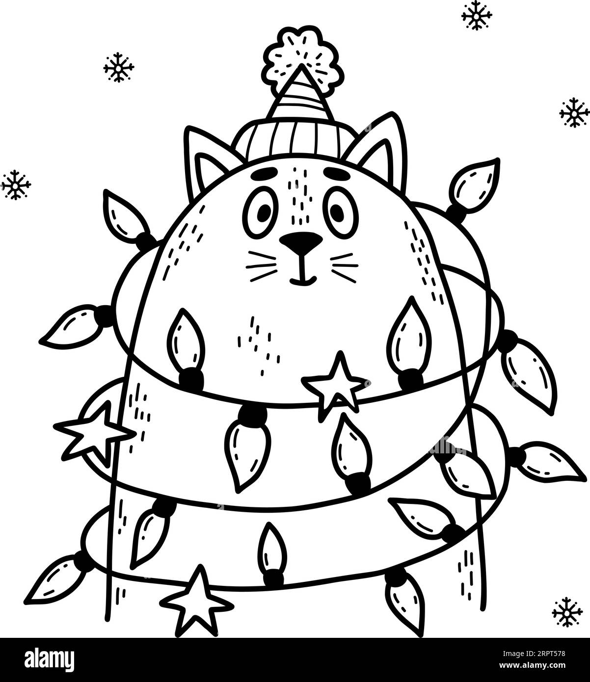 Cat and christmas decoration black and white stock photos images