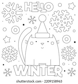 Hello winter coloring page black white stock vector royalty free