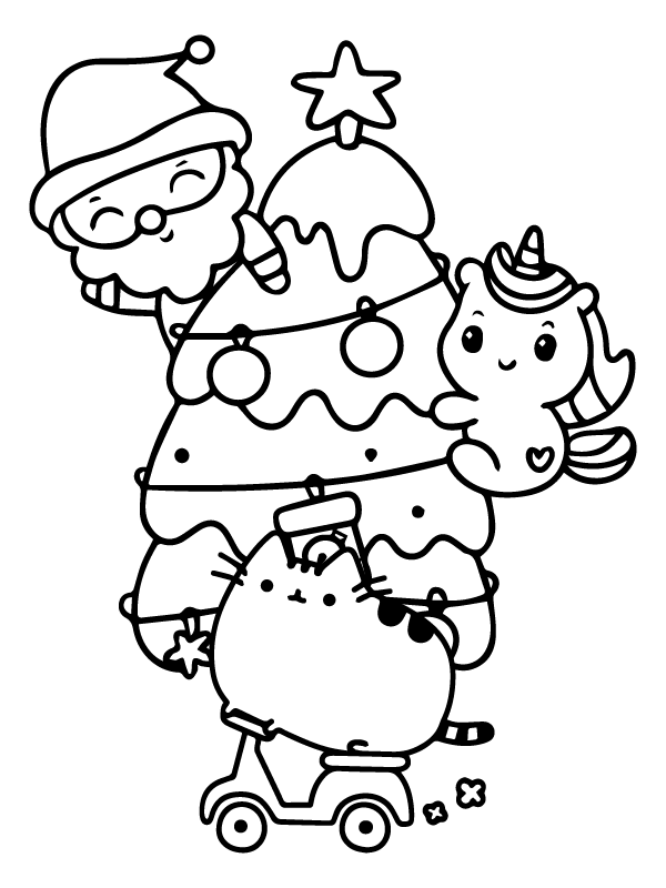 Christmas pusheen free printable coloring page