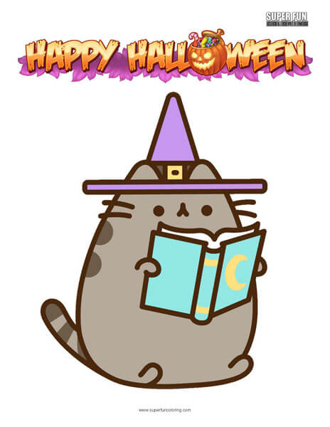 Halloween pusheen coloring page