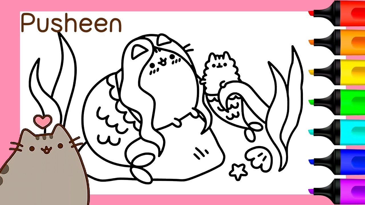 Coloring pusheen cat stormy mermaids pusheen coloring pages